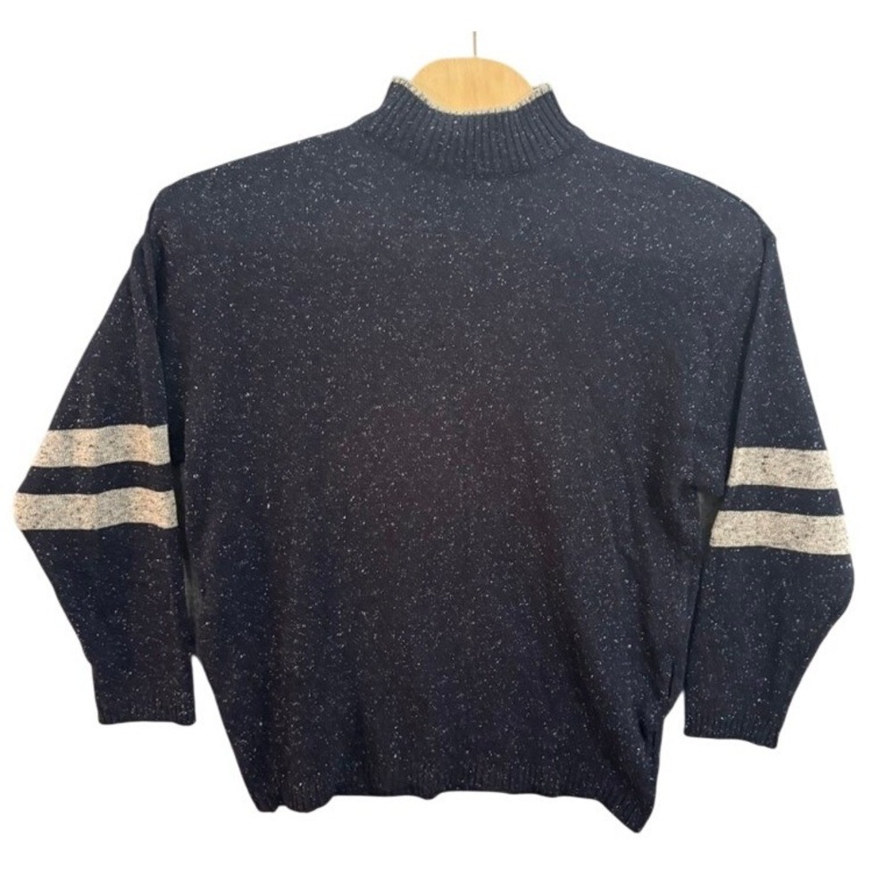 Burnside Mens Navy Blue Flecked Mock Neck Sweater Grey Sleeve Stripes Large R345